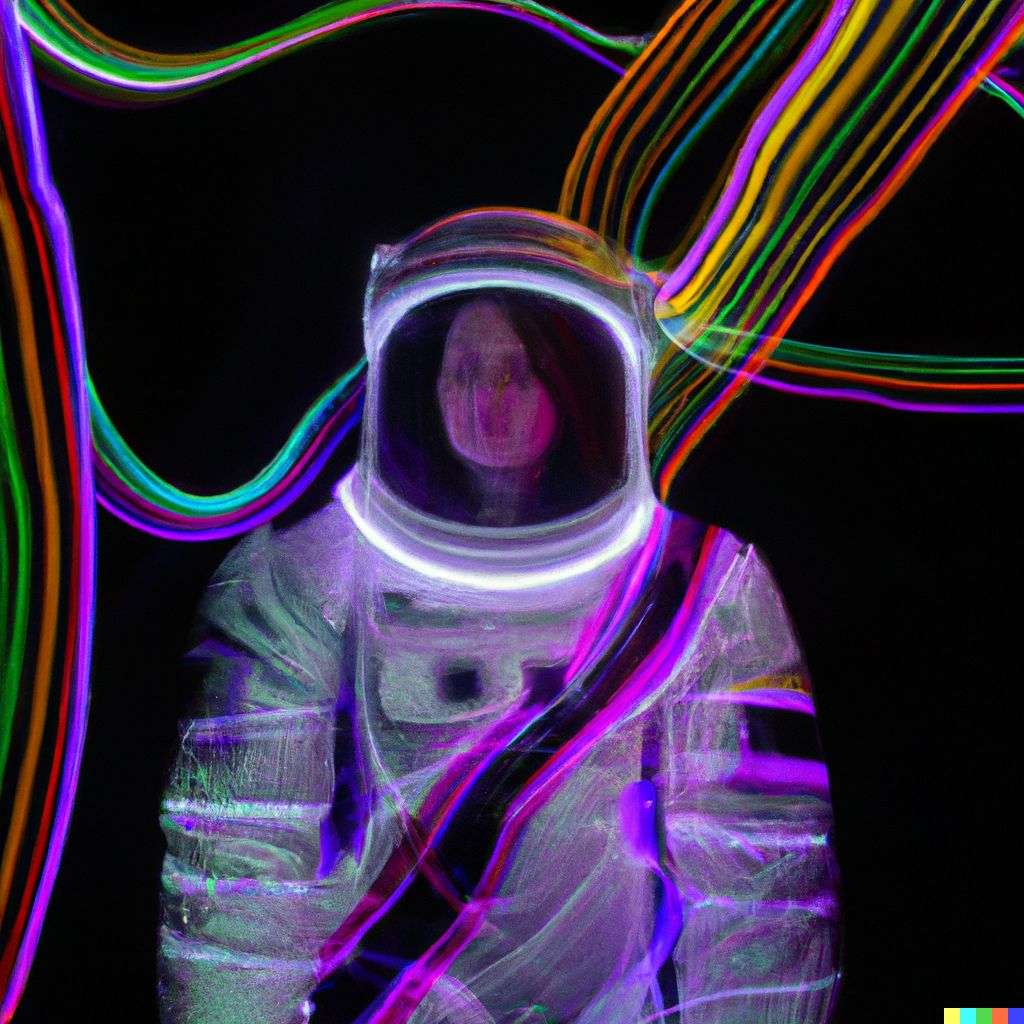 an astronaut, light painting by Gabriel Dawe